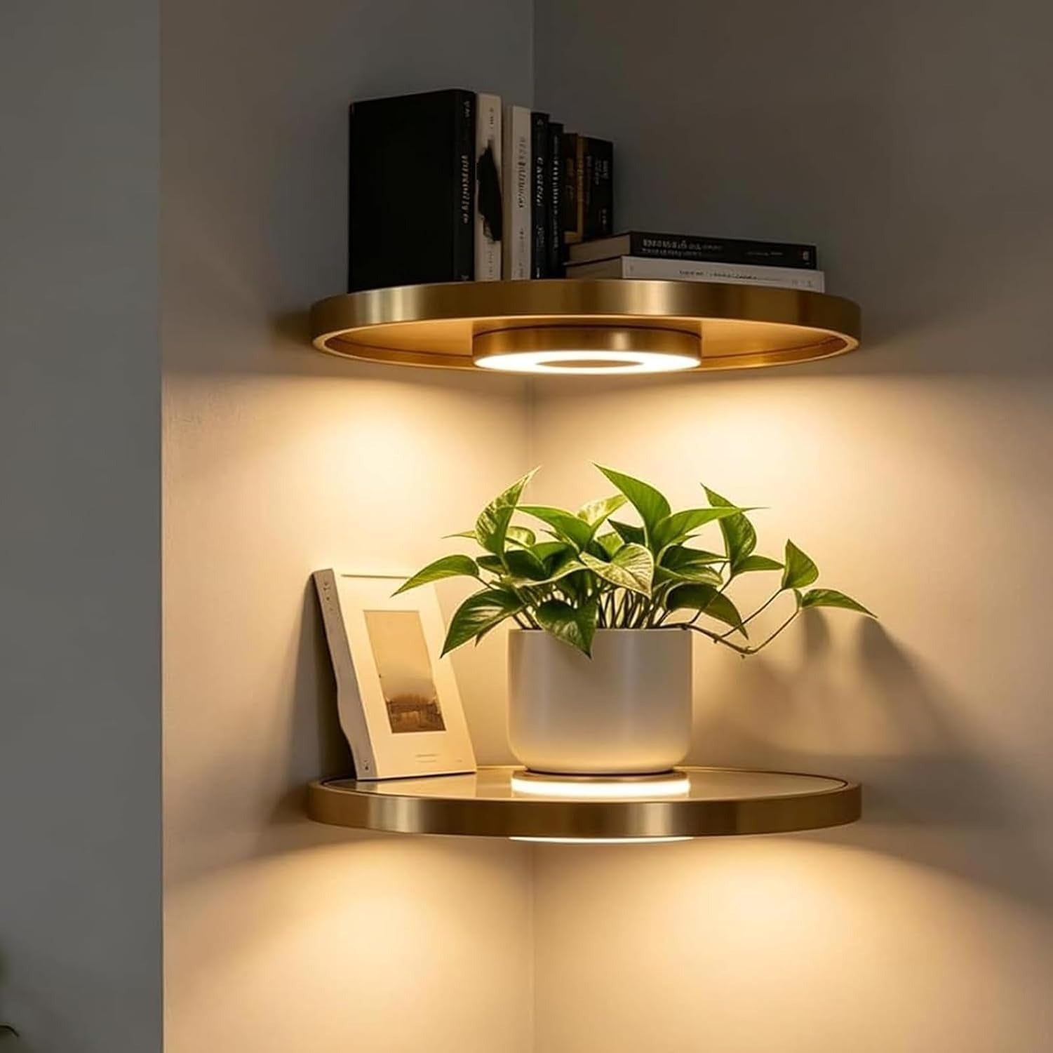 Étagère LED Sans Fil - cordless led shelf warm glow corner